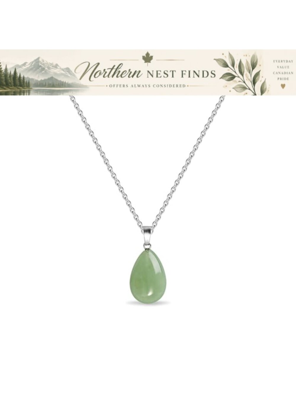 Jade Teardrop Necklace Stainless Steel Chain Natural Stone Pendant Dainty